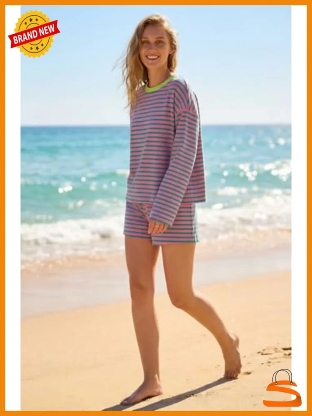 Women 2 Piece Lounge Set Long Sleeve Top and Shorts with Pockets